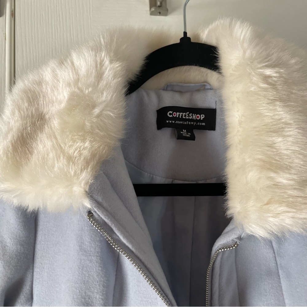 baby blue fur zip up coat